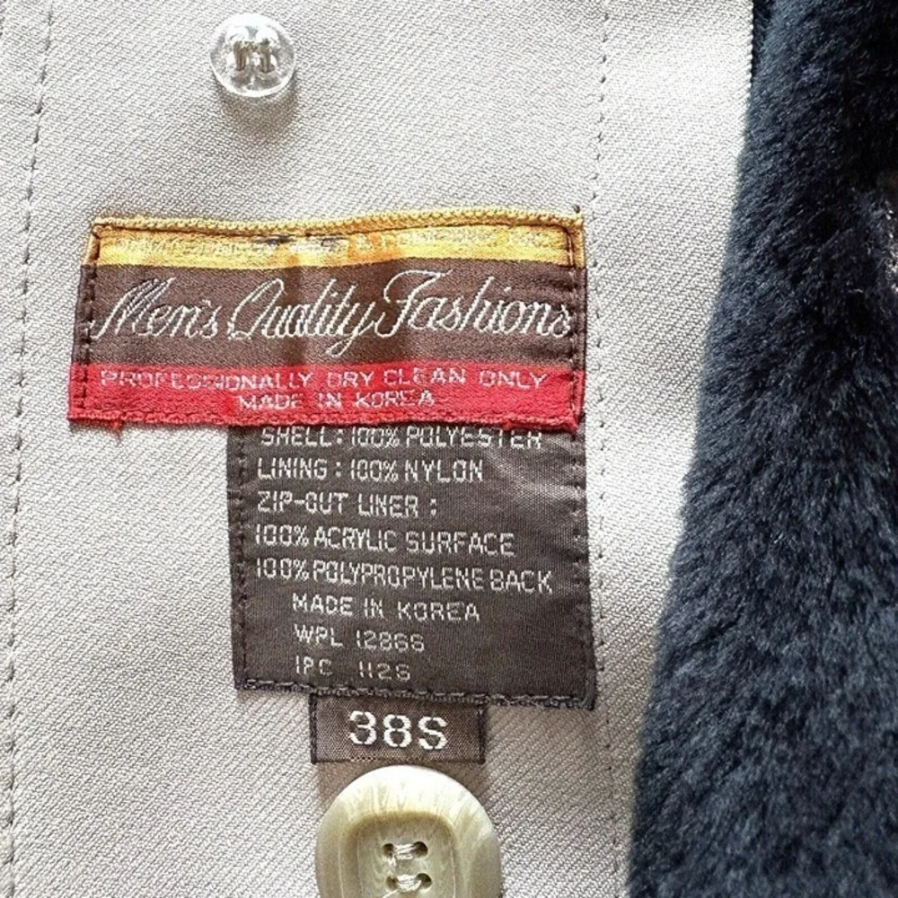 Men's Quality Fashions 38 short men's overcoat light tan faux fur lined USA Vtg